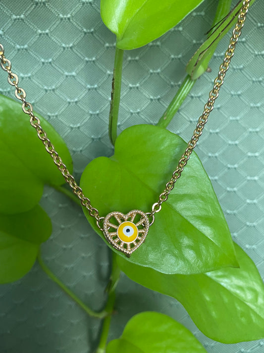 Evil Eye Heart Charm Choker