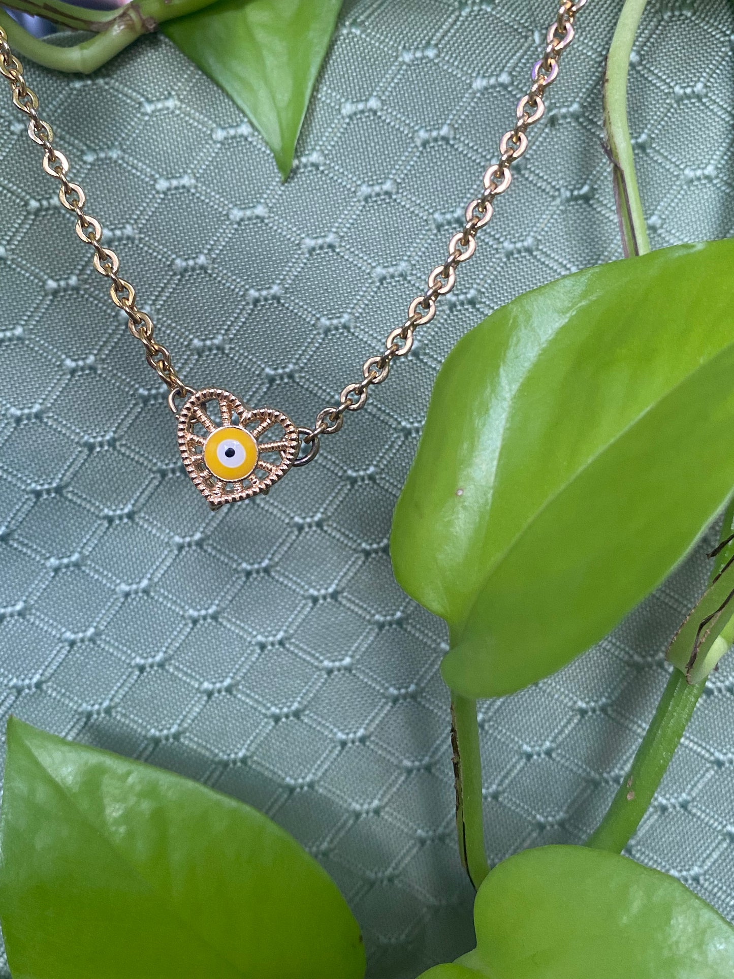 Evil Eye Heart Charm Choker
